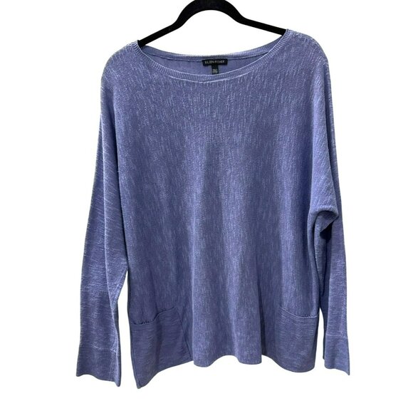 Eileen Fisher Periwinkle Blue Pullover Sweater Small Organic Linen Relaxed FLAW - Picture 1 of 6
